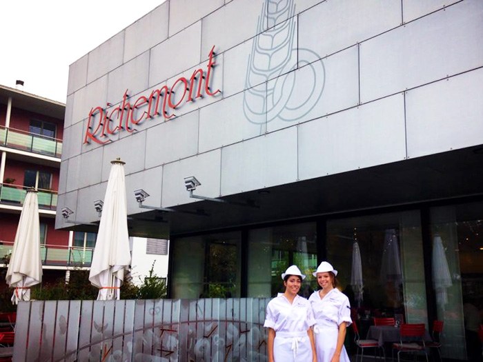 Chloe (on the right) and a fellow student outside the famous Richemont Centre of Excellence for bakery and confectionery craft School 